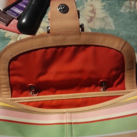 Coach Tan and Multicolor Striped Shoulder Bag - Picture 3 of 7